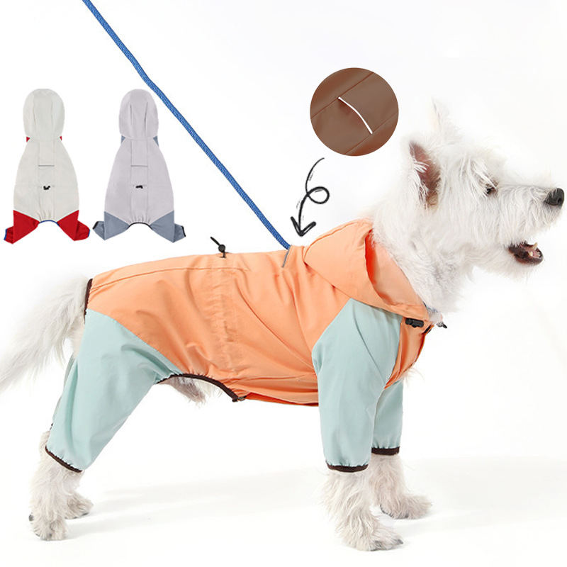 Impermeable de cuatro patas para cachorros con tracción, impermeable, todo incluido, perro pequeño con patas, bichon, peluche, ropa de día lluvioso para mascotas