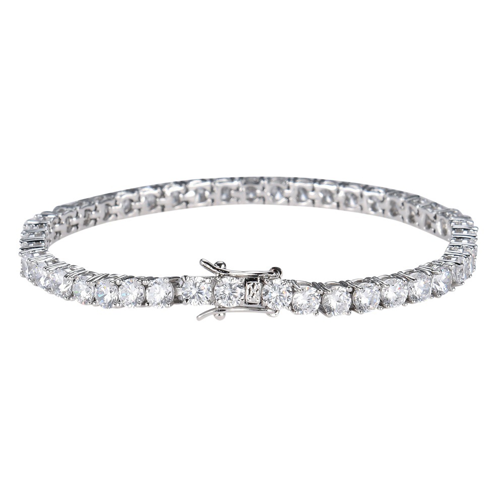 3mm 4mm 5mm Tennis Bracelet European and American Hip-Hop Jewelry Copper Micro-Inlaid Zircon Single Row Zircon Bracelet Wholesale in Stock