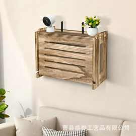 跨境木质路由器收纳盒家用可壁挂WiFi器电缆线隐藏盒摄像头置物架
