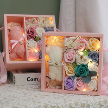 创意伴手礼可爱毛巾熊香皂花礼盒仿真玫瑰康乃馨礼品套装跨境代发