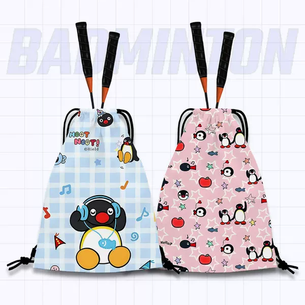 New Trendy Penguin Tennis Bag with Printed Design, Cute Cartoon Style, Portable Drawstring Tennis Bag for Students