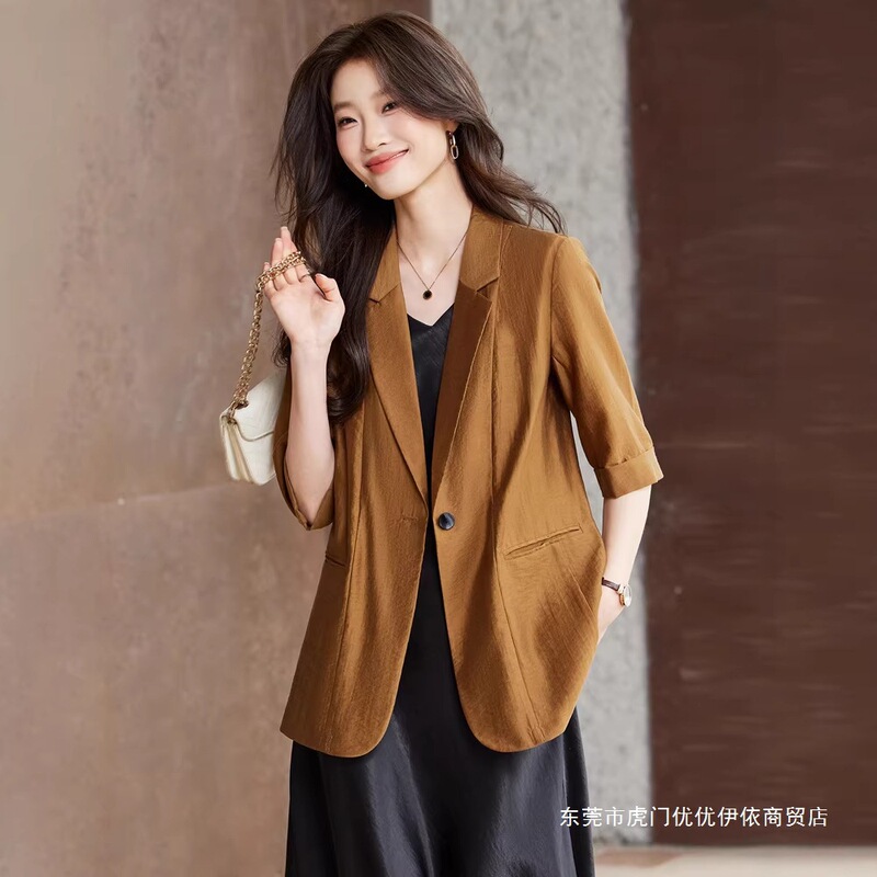 Thin Blazer Jacket for Women, Summer 2026 New Style, Elegant and High-End Feel, Loose-Fitting Three-Quarter Sleeve Suit Dress Set Thin Blazer Jacket for Women, Summer 2026 New Style, Elegant and High-End Feel, Loose-Fitting Three-Quarter Sleeve Suit Dress Set