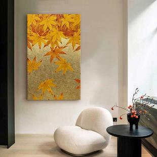 Japanese Maple Leaf Hand-Painted Oil Painting Light Luxury Golden Classical Decorative Painting Living Room Hanging Painting Corridor Entrance Entrance Texture Painting