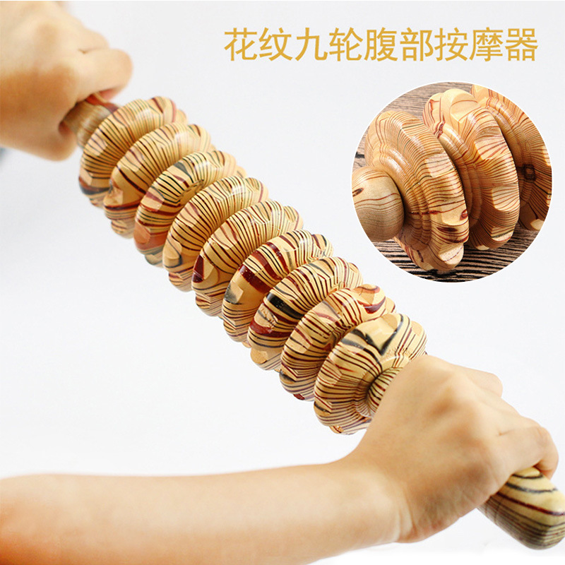 木製九輪マッサージ器、腹部、背中、腰、首用ローラー、経絡筋棒、木製ハンドヘルド、脚用ヨガマッサージ|undefined
