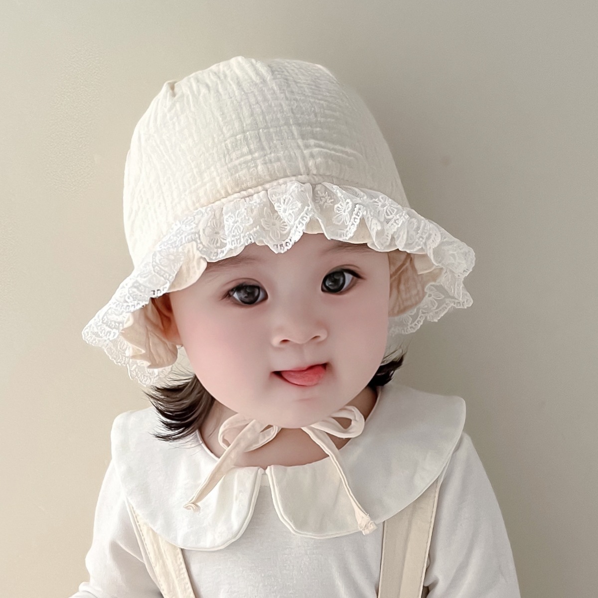 Sombrero de princesa de encaje de bebé primavera y otoño sombrero de bebé de otoño gorro de protección de orejas de la corte gorro de cabeza gorro de bebé de niña gorro de cabeza