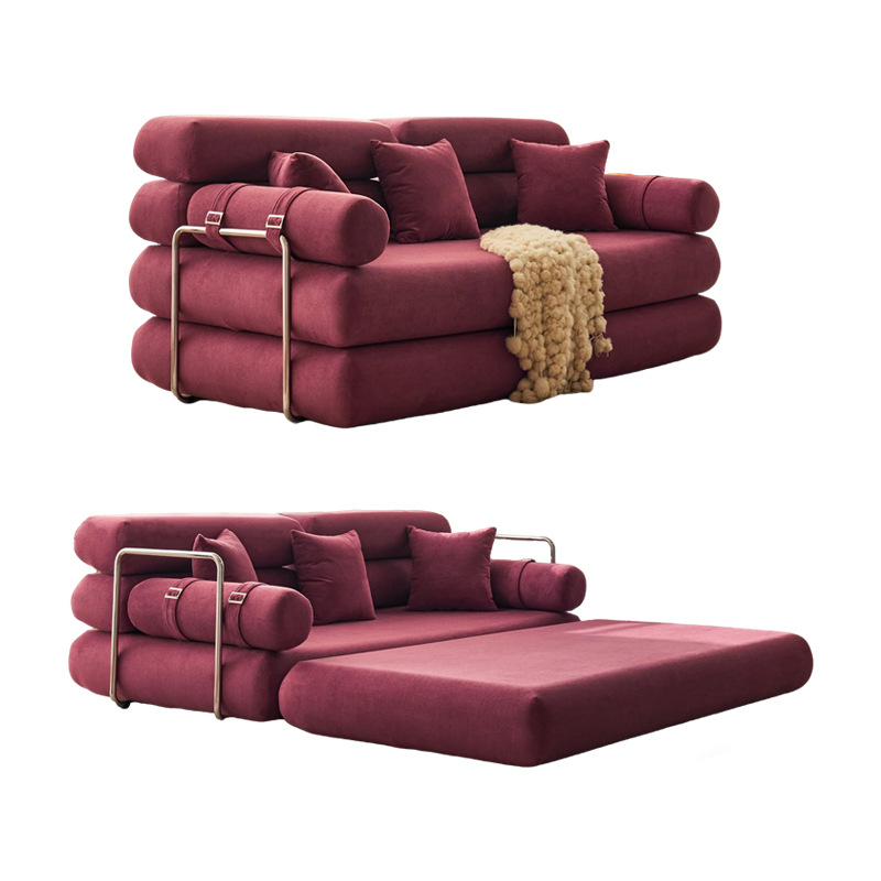 Sofá de tela retro plegable transfronterizo esquina redondeada reposabrazos sofá cama plegable 32D esponja de compresión sofá doble