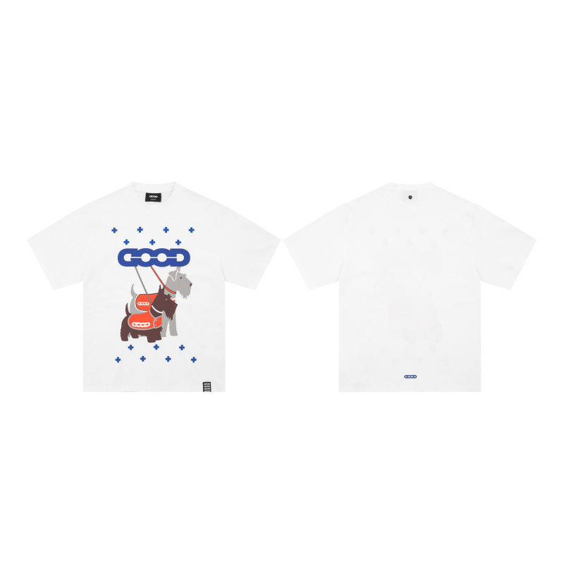 GOODBRAND シュナウザー クロス畳 おしゃれ 高級プリント 半袖 カップル Tシャツ オールドホワイト 同スタイル|undefined