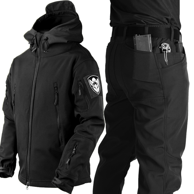 跨境新款秋冬加绒冲锋衣套装男复合三合一软壳衣防水耐磨登山服|undefined
