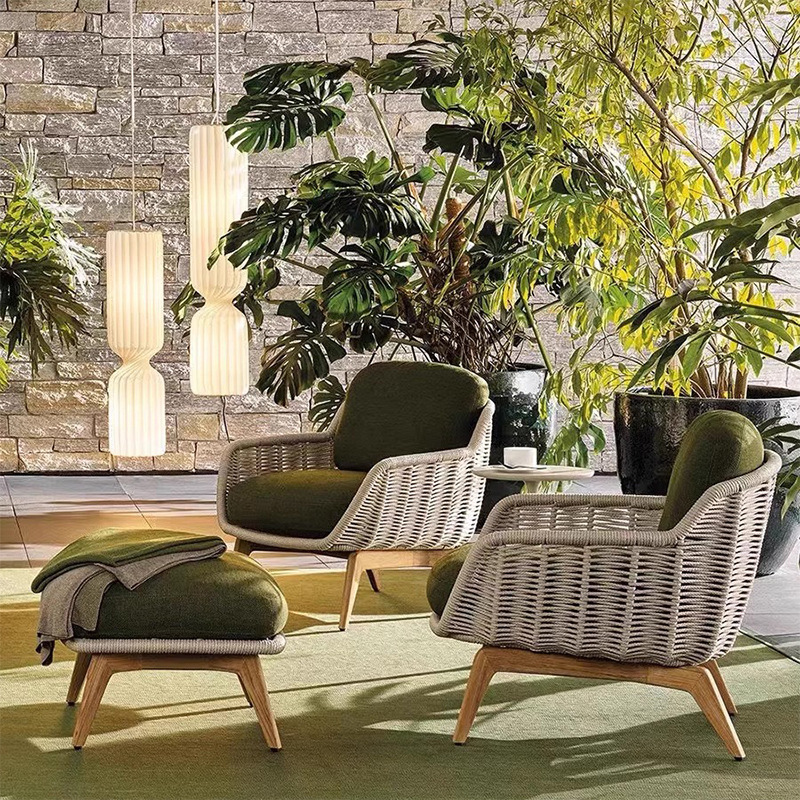 Sofá al aire libre patio de teca silla de ratán balcón villa hotel al aire libre aleación de aluminio nórdico tejido de ratán combinación impermeable