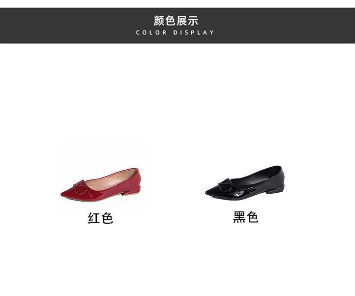 Giày bệt nữ mũi nhọn nhỏ, khóa chữ V, cổ thấp, đế bằng, phong cách tiểu thư, phù hợp xuân hè — màu đen, màu đỏ chi tiết 5