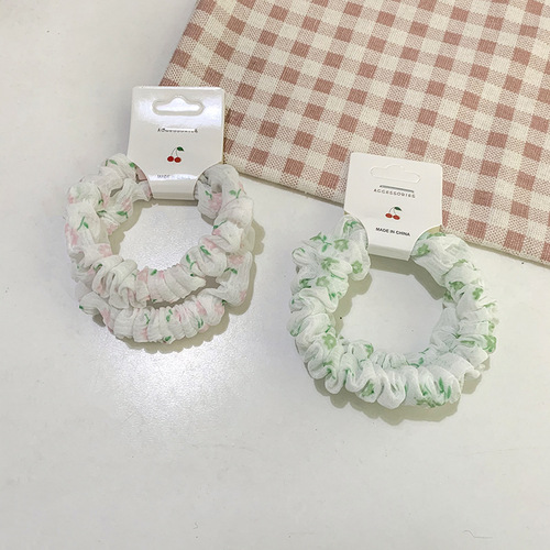 Candy color mesh flower small intestine hair tie 2 card-packed sweet color hair rope Korean style rubber band fabric headband for women