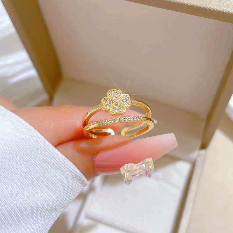 Vierblättriger Blumenring Mit Diamanten Verstellbar Damenschmuck_voghion.com