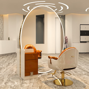New Barber Shop Round Mirror Table, Simple Hair Salon Mirror, Wall-Mounted Hair Salon Special Modern Hair Cutting Mirror