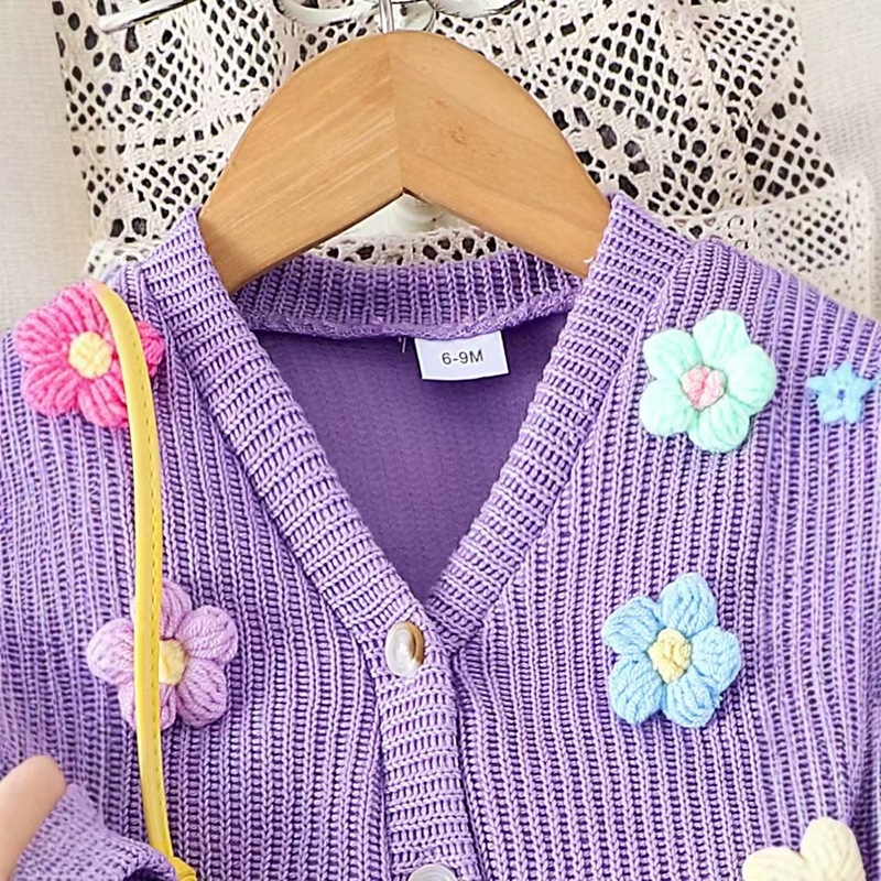 子供's clothing春秋女の子ニット立体花長袖コートとラッパズボンの中|undefined