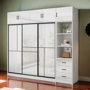 Solid Wood Wardrobe Home Bedroom Sliding Door Wardrobe Modern Simple Economical Glossy Storage Storage Simple Assembly
