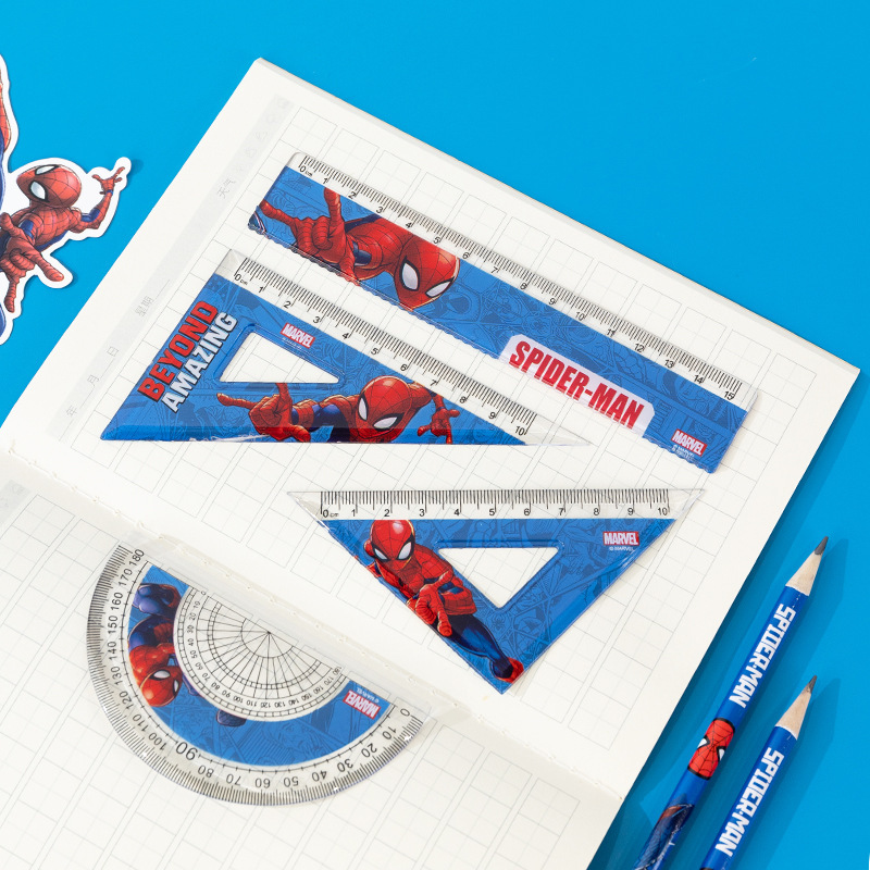 新しいスパイダーマン定規セットクリエイティブクール学生定規 4 ピース定規三角定規漫画アクリル文具|undefined