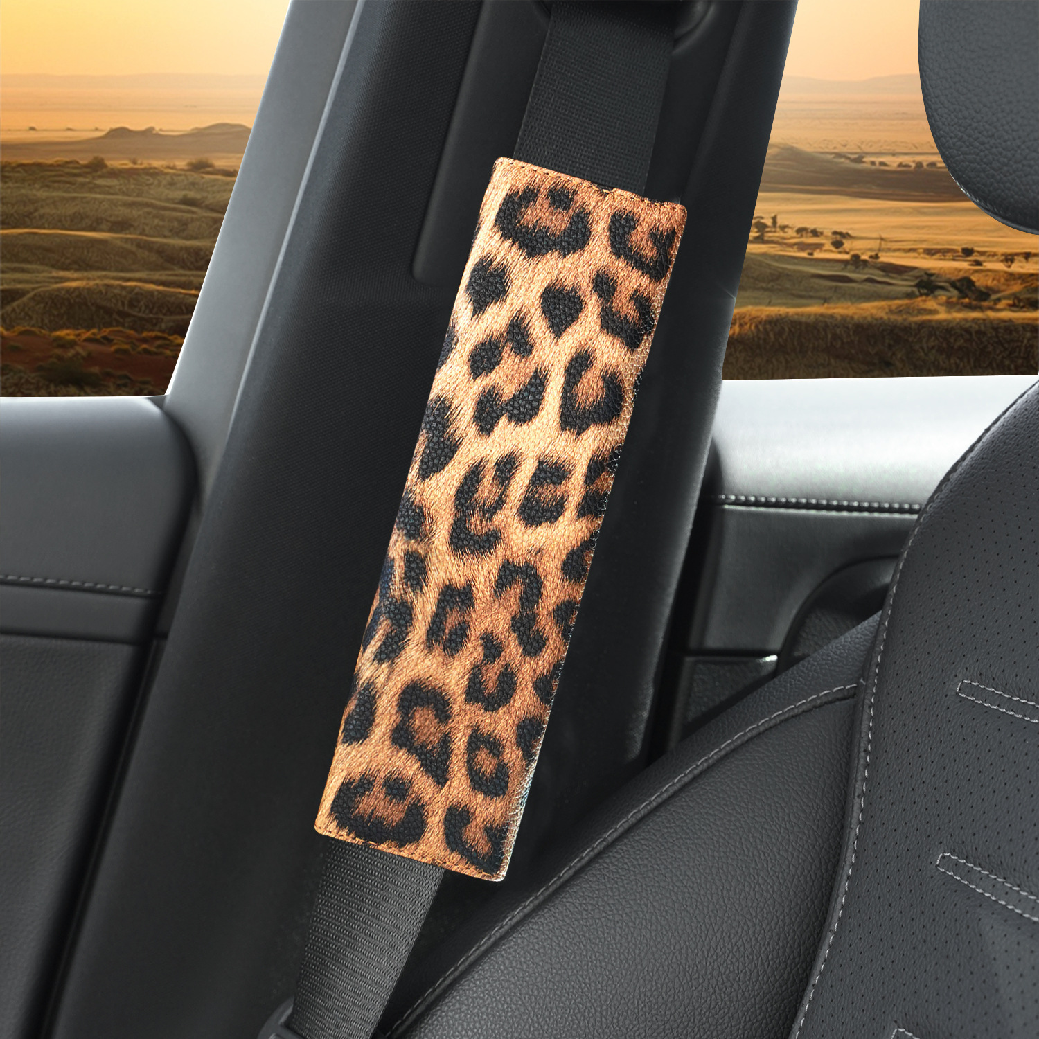 Car Seatbelt Shoulder Pad Leather Fashion European and American Style Retro Leopard Print Cross-Border Hot-Selling Protective Cover