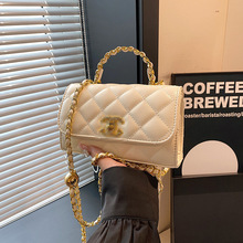 跨境小香风手提包包女2025新款百搭单肩小方包轻奢斜挎菱格链条包