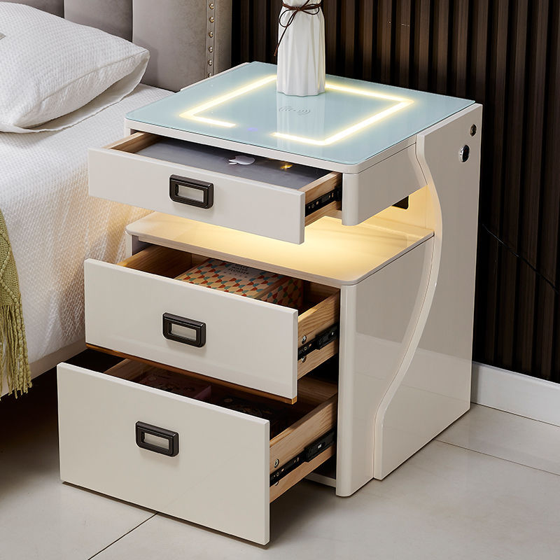 스마트 침대 옆 탁자 안전 통합 보이지 않는 다기능 지문 잠금 해제 침실 무선 충전 침대 옆 탁자 잠금 장치