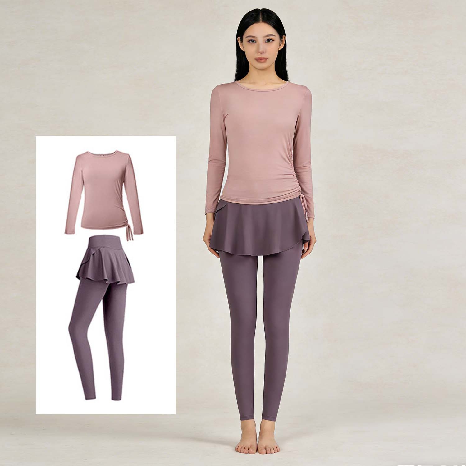 Fake Two-Piece Yoga Culottes Sports suit Women's Top suit Running Fitness Long Sleeve Pilates Training Yoga Clothes