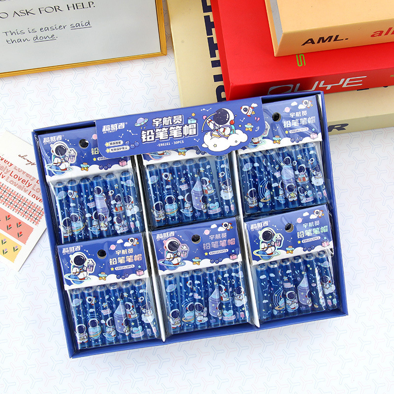 ER6161 astronauta lápiz cubierta cubierta de lápiz transparente lindo alumno de la escuela primaria cubierta de punta de lápiz papelería