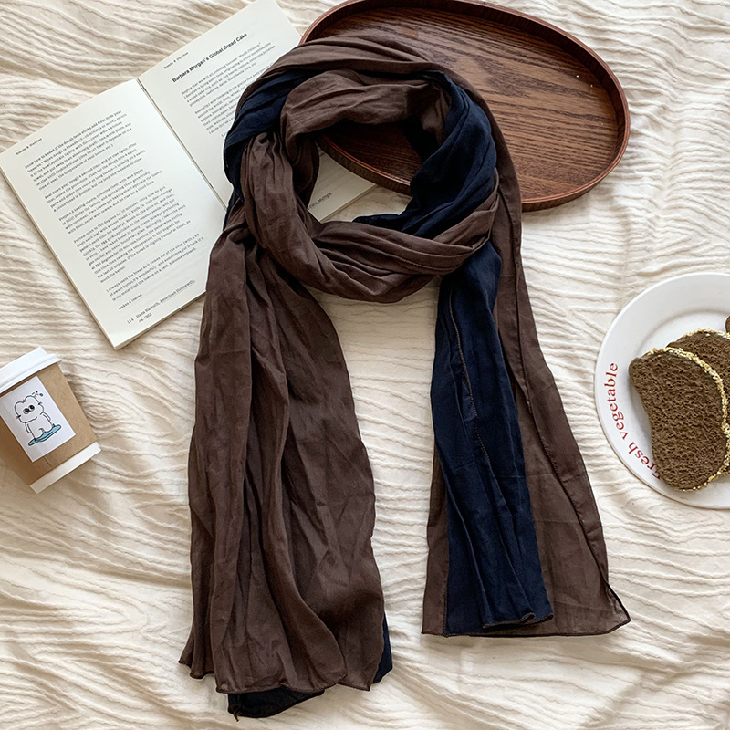 Pañuelo en la cabeza bufanda a juego de color de algodón puro primavera y verano nuevo estilo retro todo-fósforo bufanda de seda para damas bufanda plisada chal de punto al por mayor