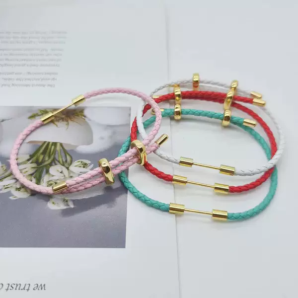 Two-way Adjustable 3MM Leather Rope Screw Pearl Needle DIY Hand Rope Handmade Jewelry Copper Color-preserving K Gold Accessories Week