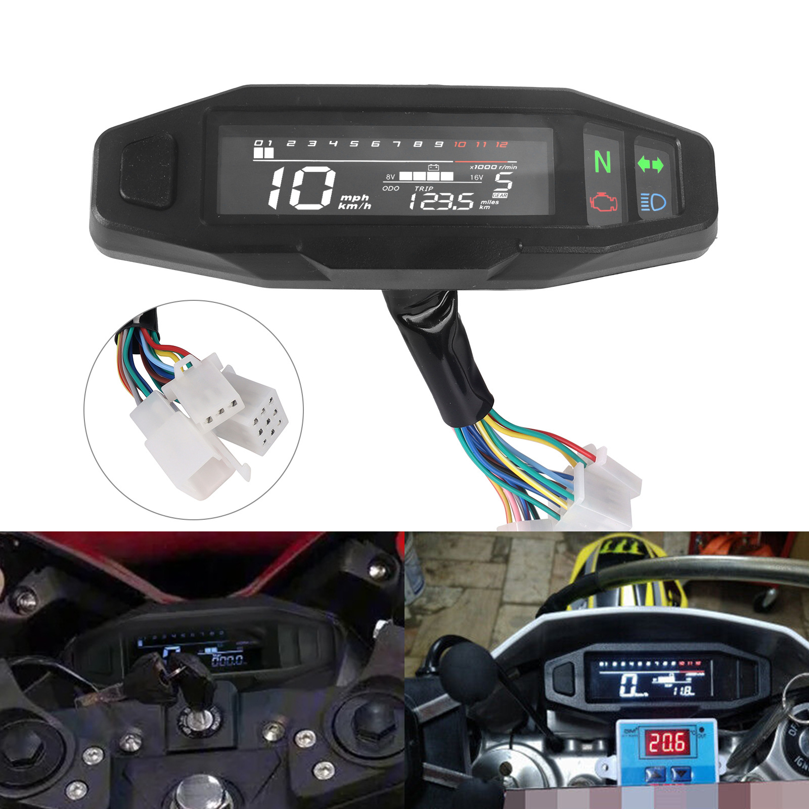 Motorcycle Modified Mini Va High-Definition Lcd Speedometer, Tachometer, Fuel Gauge, Carburetor, Electronic Fuel Injection Adjustable