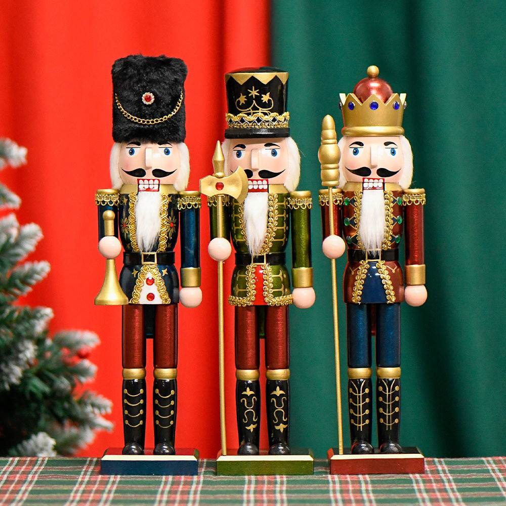 38cm pintura nacarada de madera nogal soldado adornos de cascanueces soldados tambores adornos navideños europeos