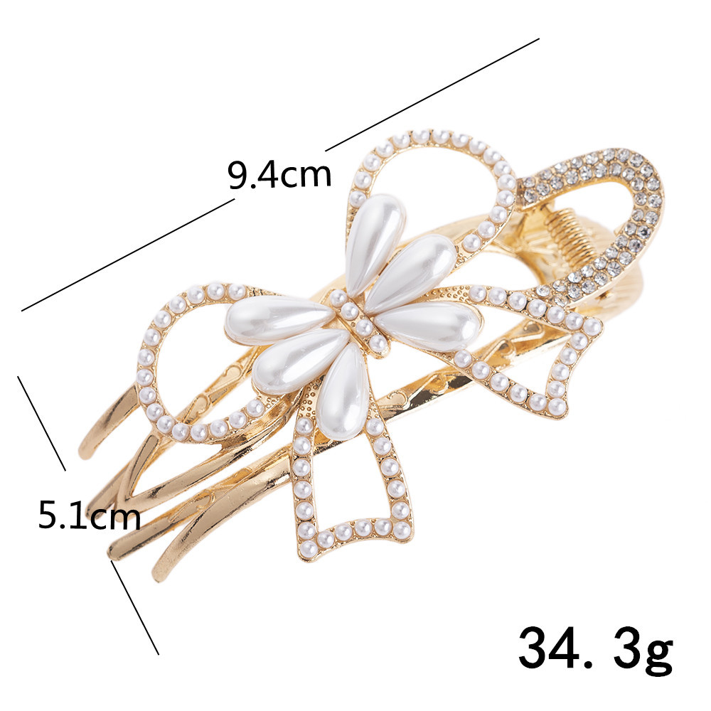 Daily Occasion Metal Material Fashion Flower Bow Knot Metal Plating Inlay Rhinestones Pearl Hair Clip 1 Piece