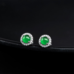 Natural A goods jade egg surface Yang green earrings ice Jade fashion S925 silver inlay ladies earrings wholesale