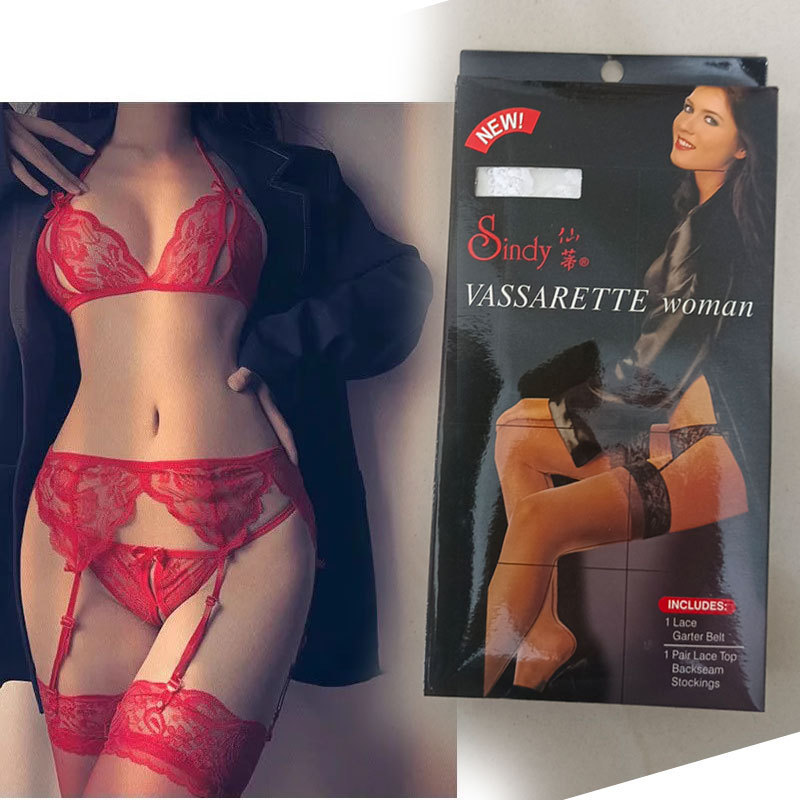 Amazon foreign trade fairy sexy white red lace suspender socks over the knee stockings pantyhose suit women