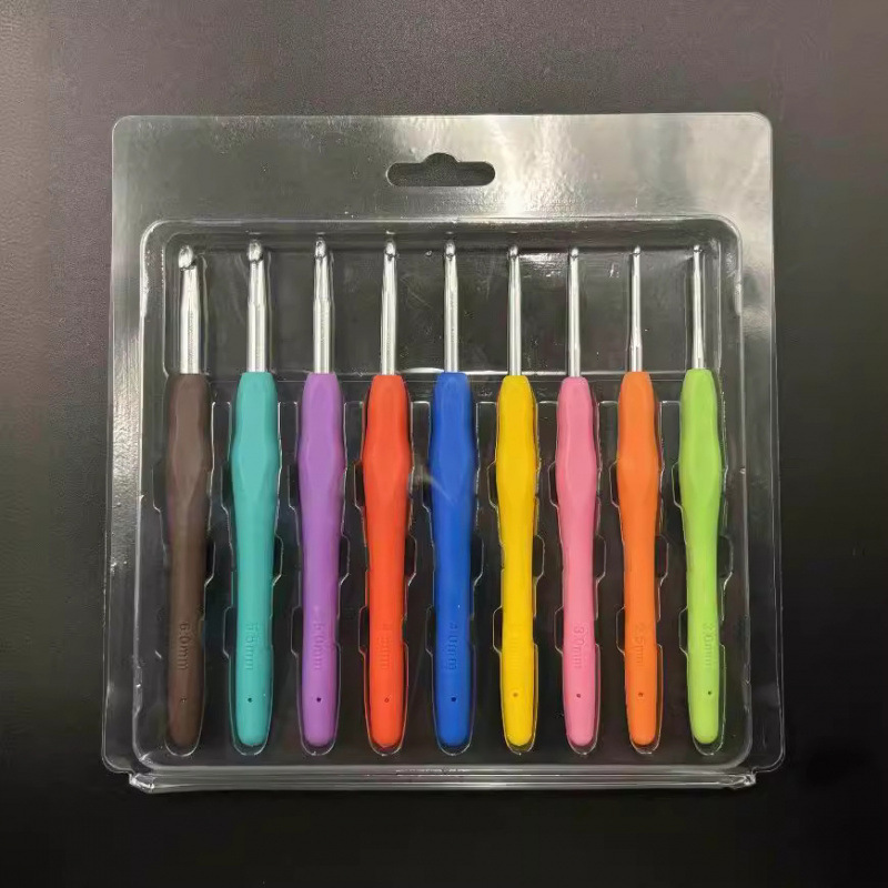 Juego de Agujas de Ganchillo de Aluminio con Mango de Plástico para Tejer Suéteres