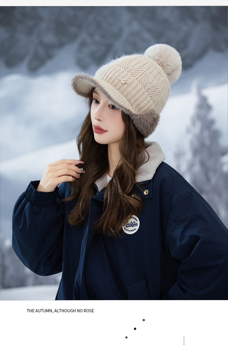 Autunno Inverno Nuovo G Label Bicolore Paraorecchie sfilacciato Esterno Foderato in pile Ispessito Antifreddo Caldo Viso-snellente Lavorato a maglia_voghion.com