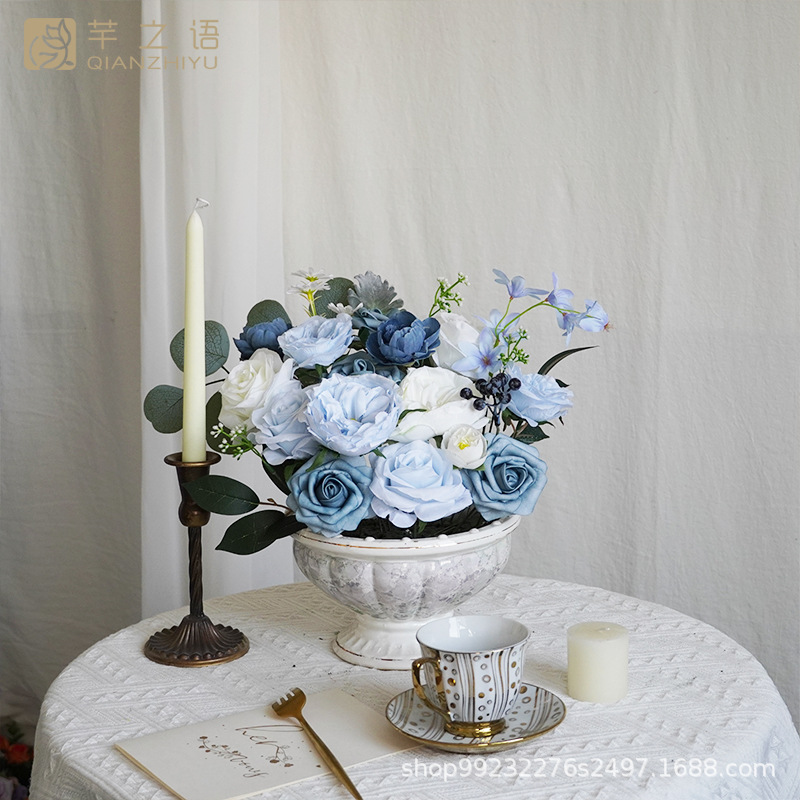 新品禮盒花仿真絹花四季款夏季藍(lán)色清新婚禮慶典手捧結(jié)婚用品DIY