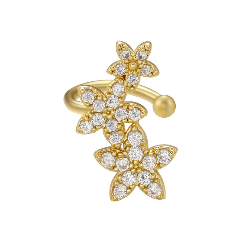 Sweet Flower Copper Plating Zircon Ear clips 1 Piece