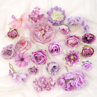 Simulated flower purple flower head garland diy material simulated flower scene layout high-end realistic wedding flowers