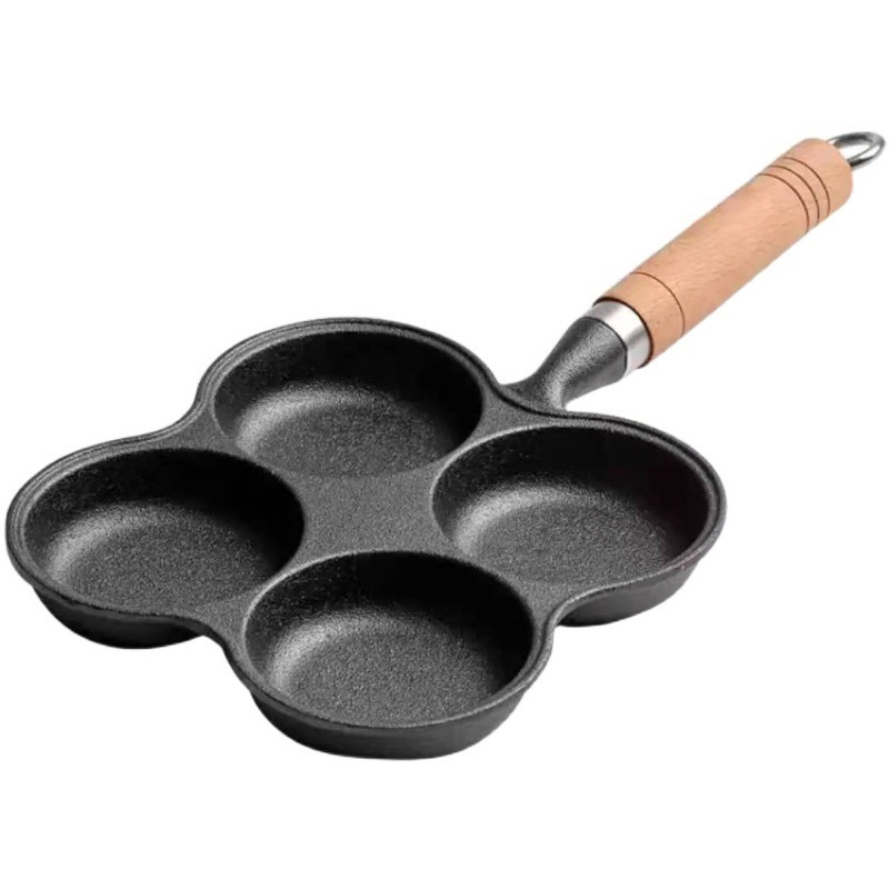 Sartén de hierro fundido para freír huevos con cuatro orificios, sartén para panqueques con cuatro orificios, molde antiadherente de hierro fundido sin recubrimiento para huevos y hamburguesas, sartén antiadherente.