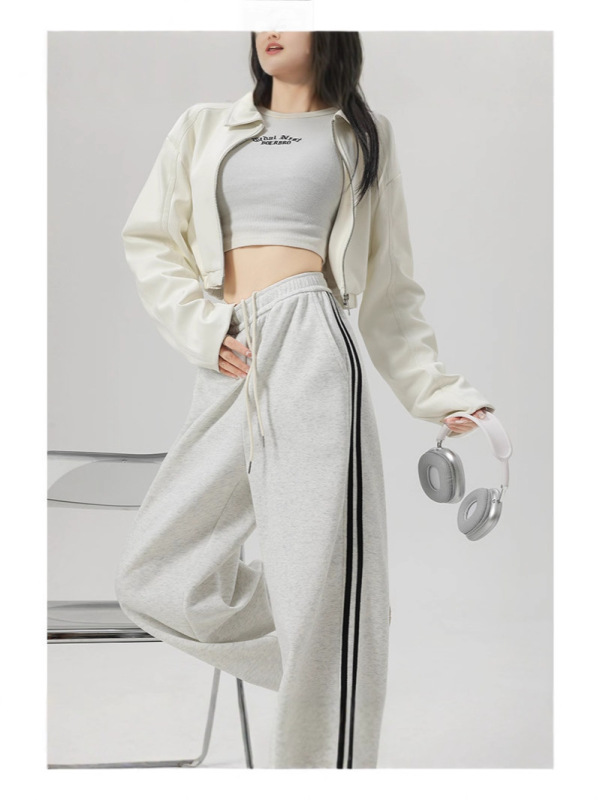 美式运动裤女春秋2025新款卫裤侧条纹休闲裤高腰显瘦阔腿裤子女|undefined