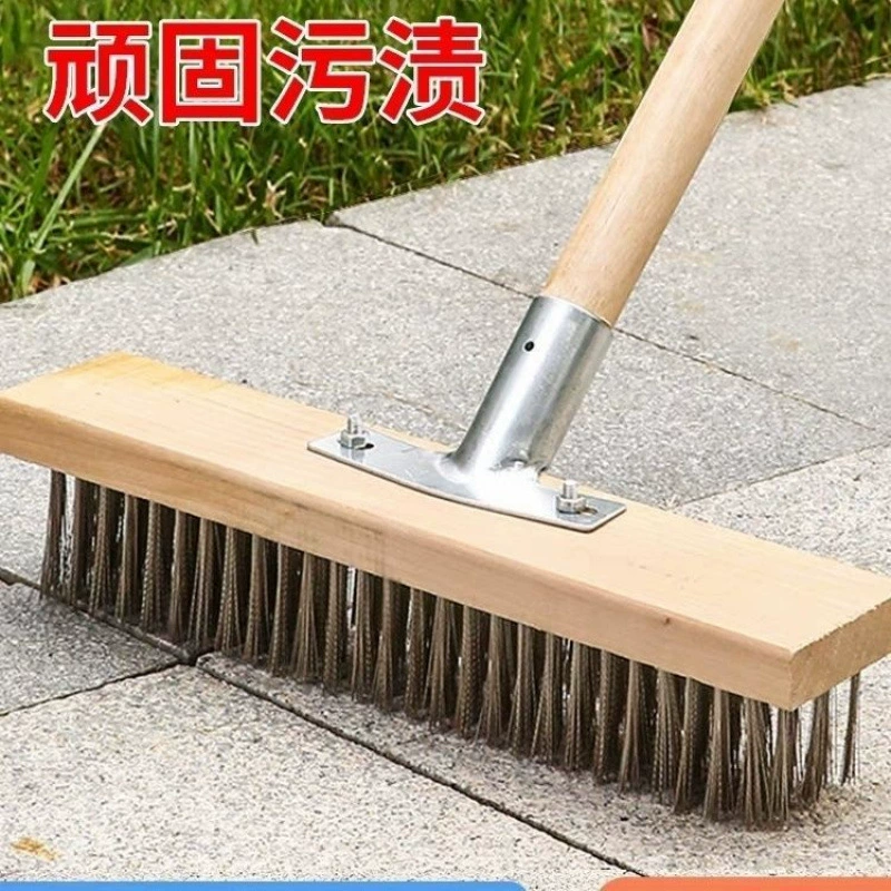 Щетка из нержавеющей стали QX, щетка для пола с длинной ручкой, щетка для пола с длинной ручкой для удаления масляных пятен от мха, чистка кухонного цементного пола и удаление ржавчины