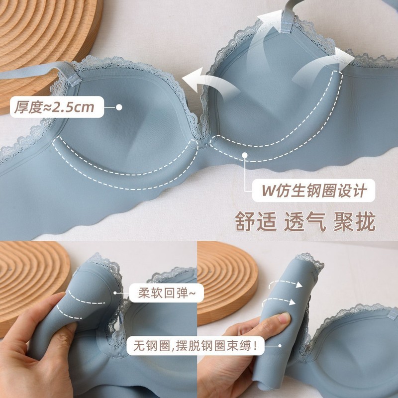 纯色蝴蝶结无痕美背内衣女士小胸聚拢显大防下垂无钢圈收副乳文胸|undefined
