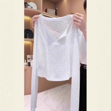 专柜撤回～剪标专柜夏季欧货设计师白色V领简约感爽肤衣长袖衫