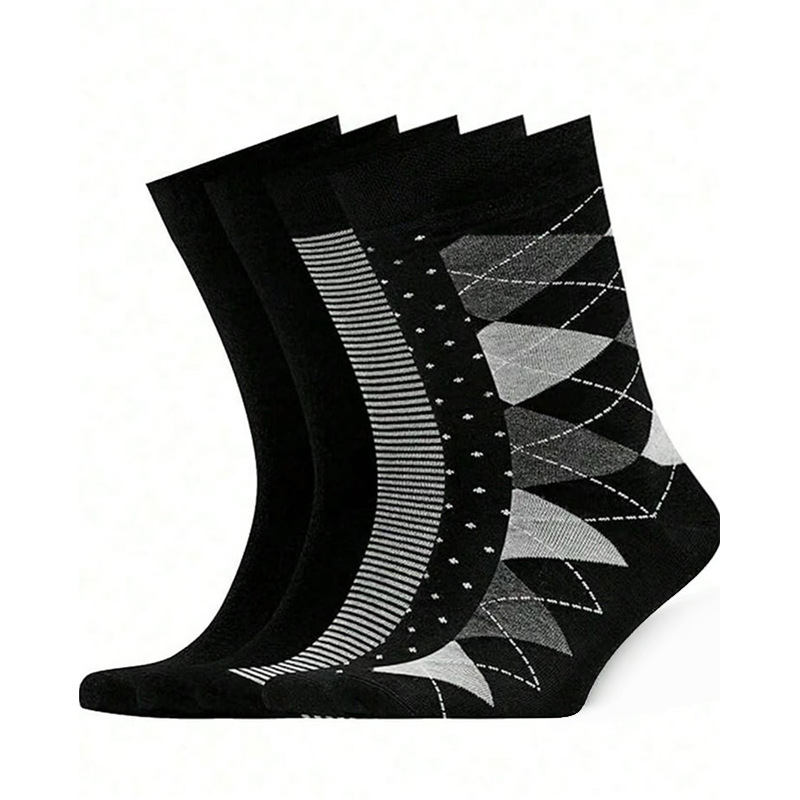Cross-Border Amazon Socks Men's Business Socks Large Size Striped Pure Black Long Socks Diamond Pattern American Style Long Socks Cotton