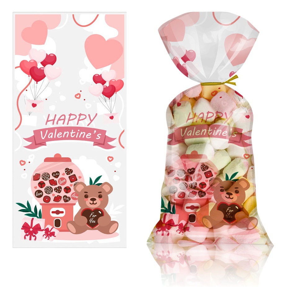 Valentine's Day Candy Bag Wedding Red Love Pattern Gift Bag Souvenir Products Plastic Packaging Flat Pocket
