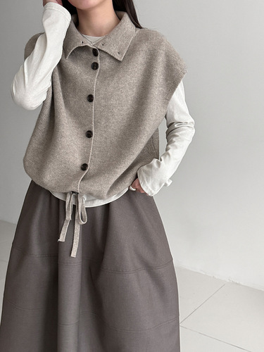 Luxi Korean stacked high-necked knitted vest for women 2026 spring drawstring waist all-match sweater vest ss987