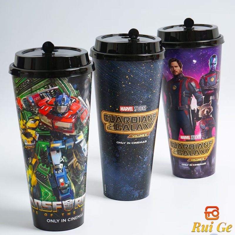 可订LOGO一次性果茶杯膜内贴工艺加厚冷饮热饮杯700ml商用注塑杯