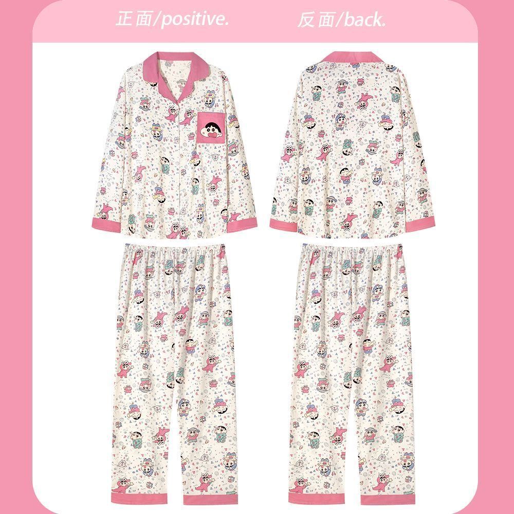 Nube transfronteriza pijama de algodón crayón de mujer pequeño nuevo otoño pantalones de manga larga lindos dibujos animados ropa de casa se puede usar fuera