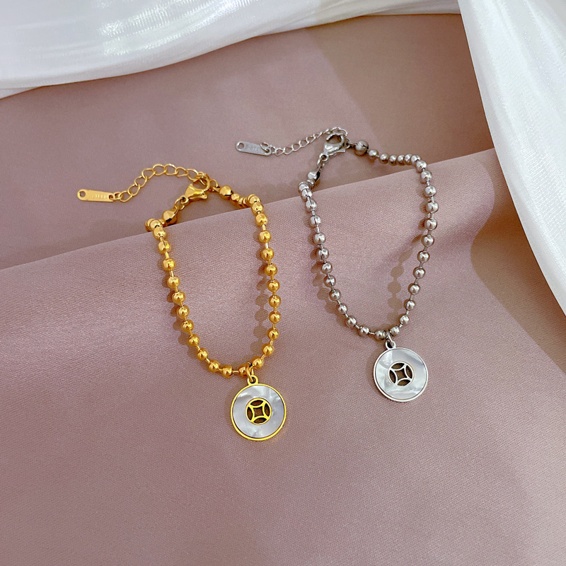 Beaded Charm Bracelet Personalized Titanium Steel Circular Coin_voghion.com