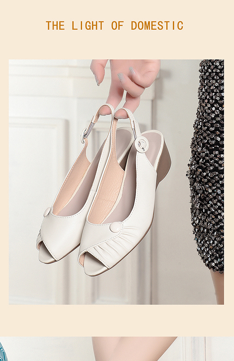 Sandal nữ quai ngang da thật gót dốc miệng cá — Màu đen chi tiết 7