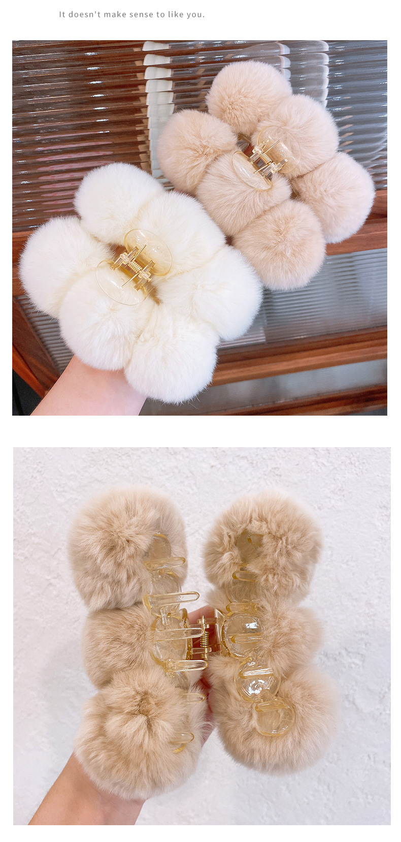 Cute Solid Color Rabbit Fur Hair Claws display picture 2